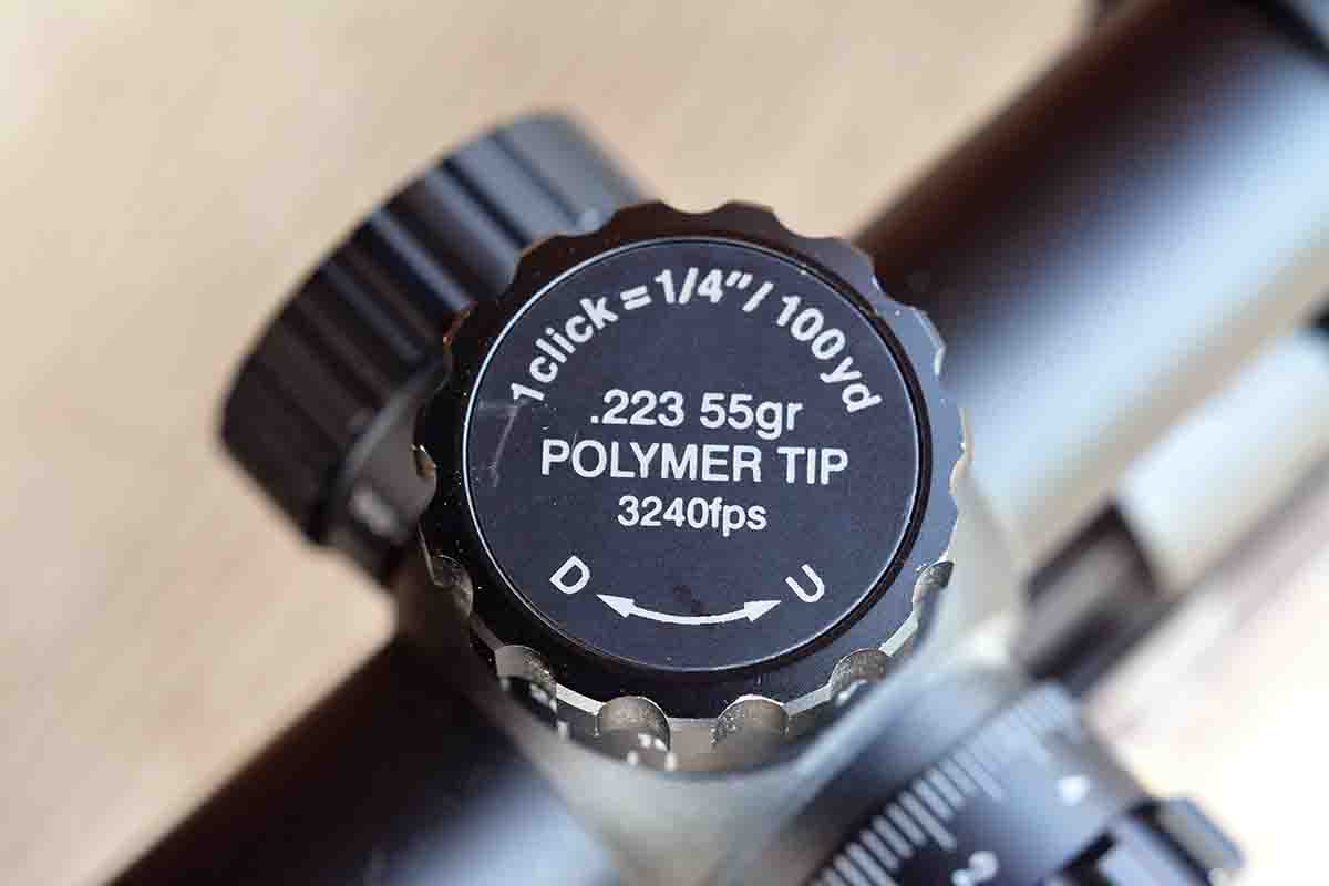 Due to the .223 Remington’s extreme popularity, many scopes are regulated specifically for a 55-grain polymer-tipped bullet at 3,240 fps. Short-barreled rifles usually fall short of this velocity figure with factory loads, which hinders the accuracy of dialing for long-range hits. Select handloads can reclaim lost velocity.